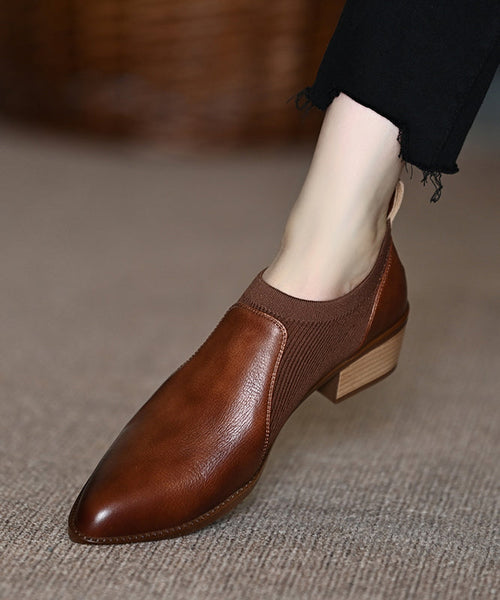 Cowhide Leather Splicing Brown Penny Loafers Pointed Toe OM015 ABC