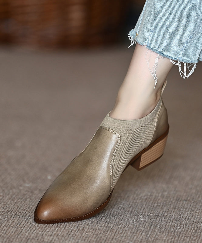 Cowhide Leather Splicing Brown Penny Loafers Pointed Toe OM015 ABC