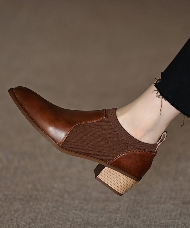 Cowhide Leather Splicing Brown Penny Loafers Pointed Toe OM015 ABC