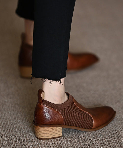 Cowhide Leather Splicing Brown Penny Loafers Pointed Toe OM015 ABC