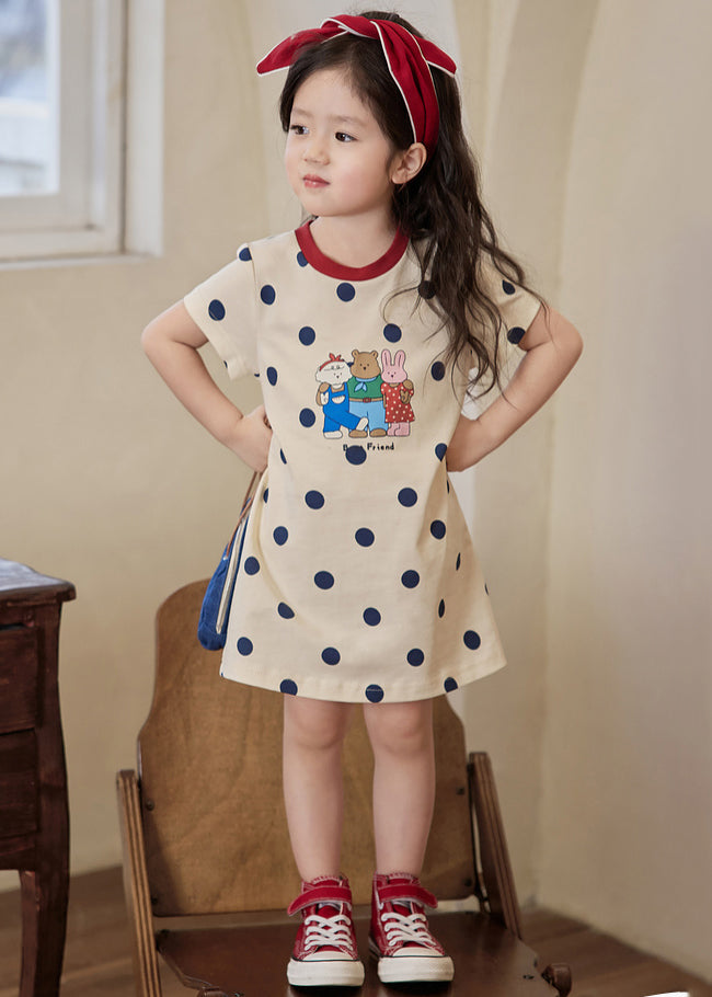 Cozy Apricot O Neck Print Cotton Girls T Shirt Dress Summer TT011 MM-RCTZSDGM240816