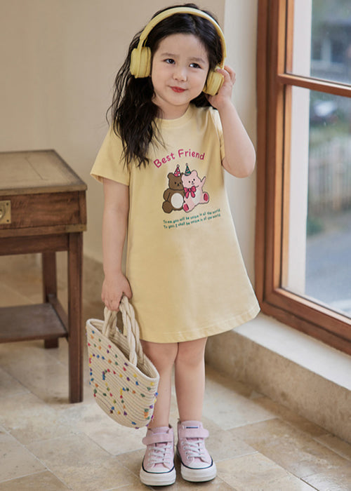 Cozy Apricot O Neck Print Cotton Girls T Shirt Dress Summer TT011 MM-RCTZSDGM240816