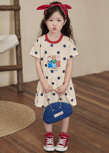 Cozy Apricot O Neck Print Cotton Girls T Shirt Dress Summer TT011 MM-RCTZSDGM240816