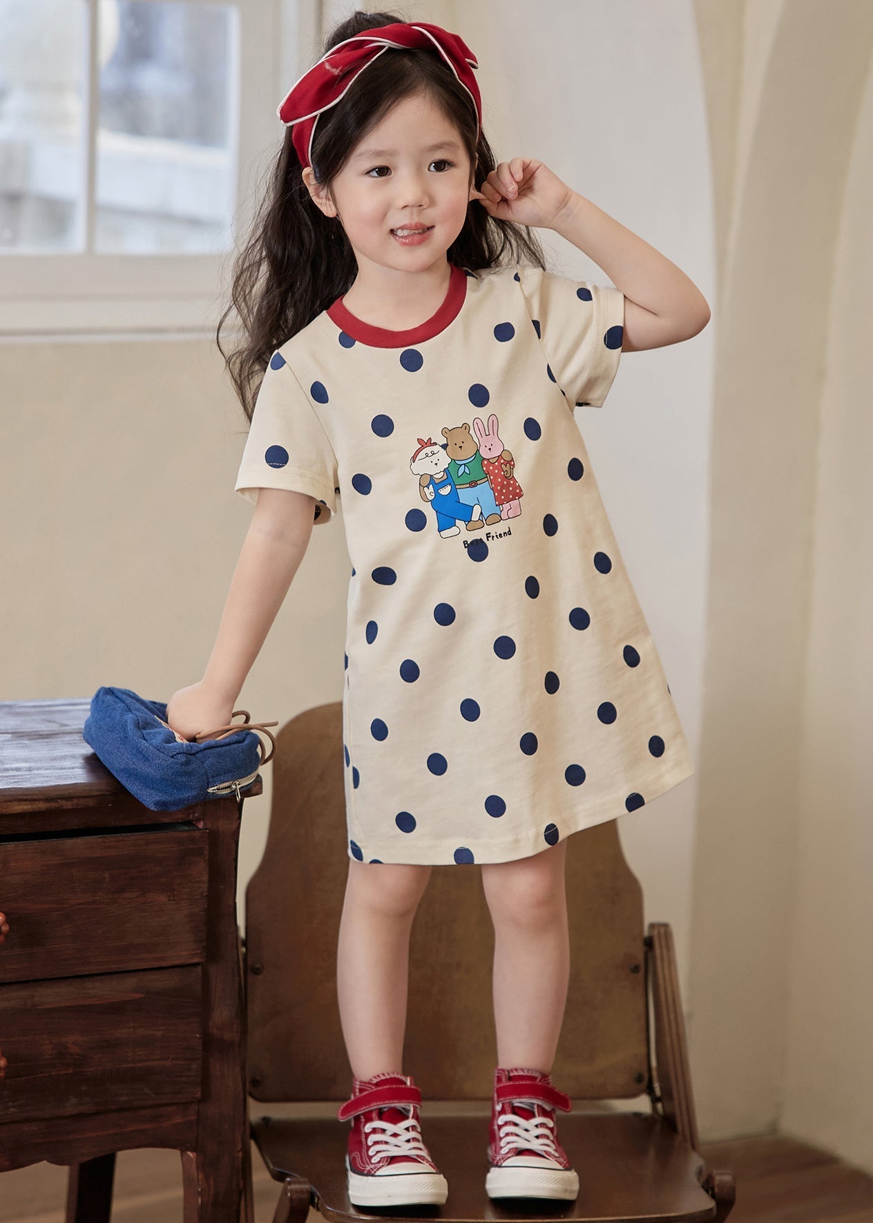 Cozy Apricot O Neck Print Cotton Girls T Shirt Dress Summer TT011 MM-RCTZSDGM240816