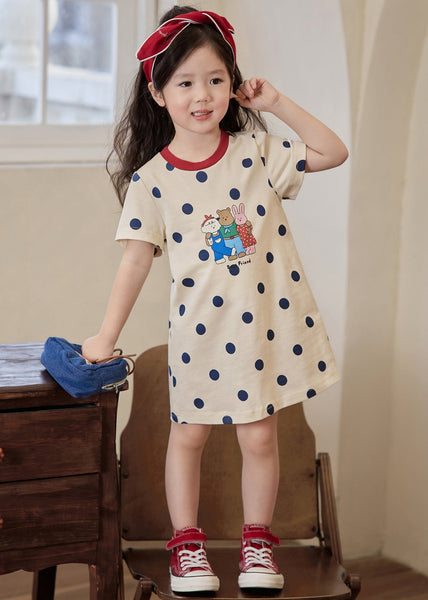 Cozy Apricot O Neck Print Cotton Girls T Shirt Dress Summer TT011 MM-RCTZSDGM240816
