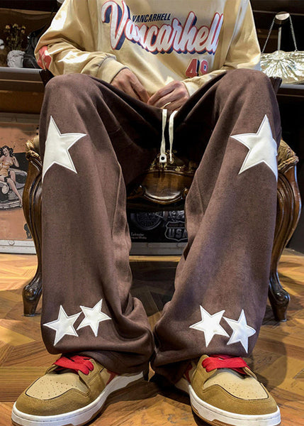 Cozy Coffee Print Elastic Waist Cotton Pants Men Fall WA057 MENP241110