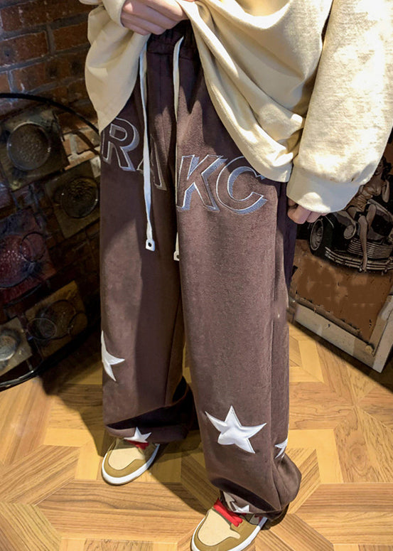 Cozy Coffee Print Elastic Waist Cotton Pants Men Fall WA057 MENP241110