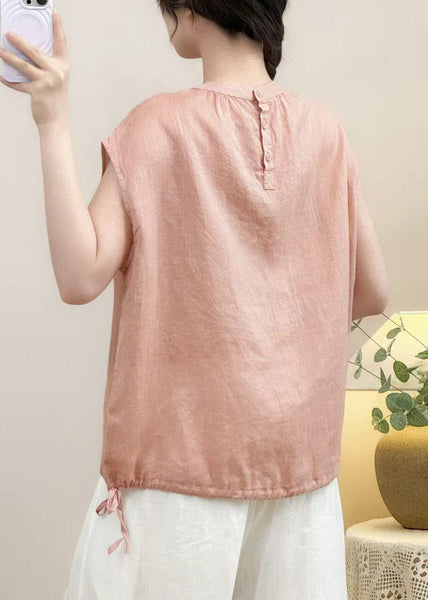 Solid Summer Shirt O Cozy Linen Pink Neck FashionChic