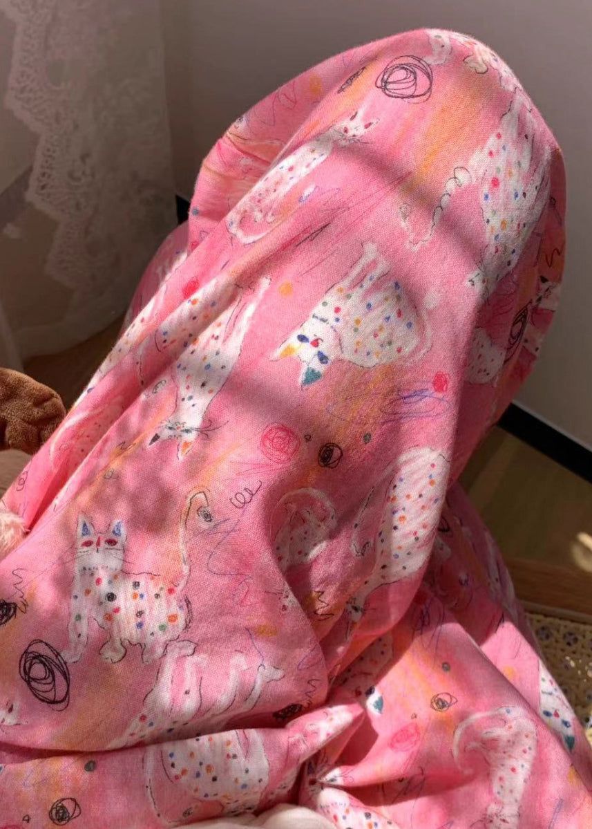 Pajamas Pink Waist Summer Print Cozy Pants Elastic Cotton FashionChic