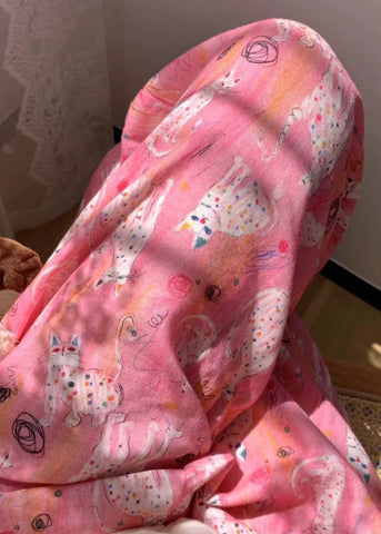 Pajamas Pink Waist Summer Print Cozy Pants Elastic Cotton FashionChic