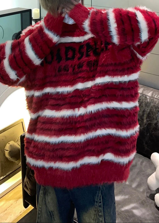 Cozy Red Striped Thick Mink Hair Knitted Men Sweaters Fall QH038 MENSW241019