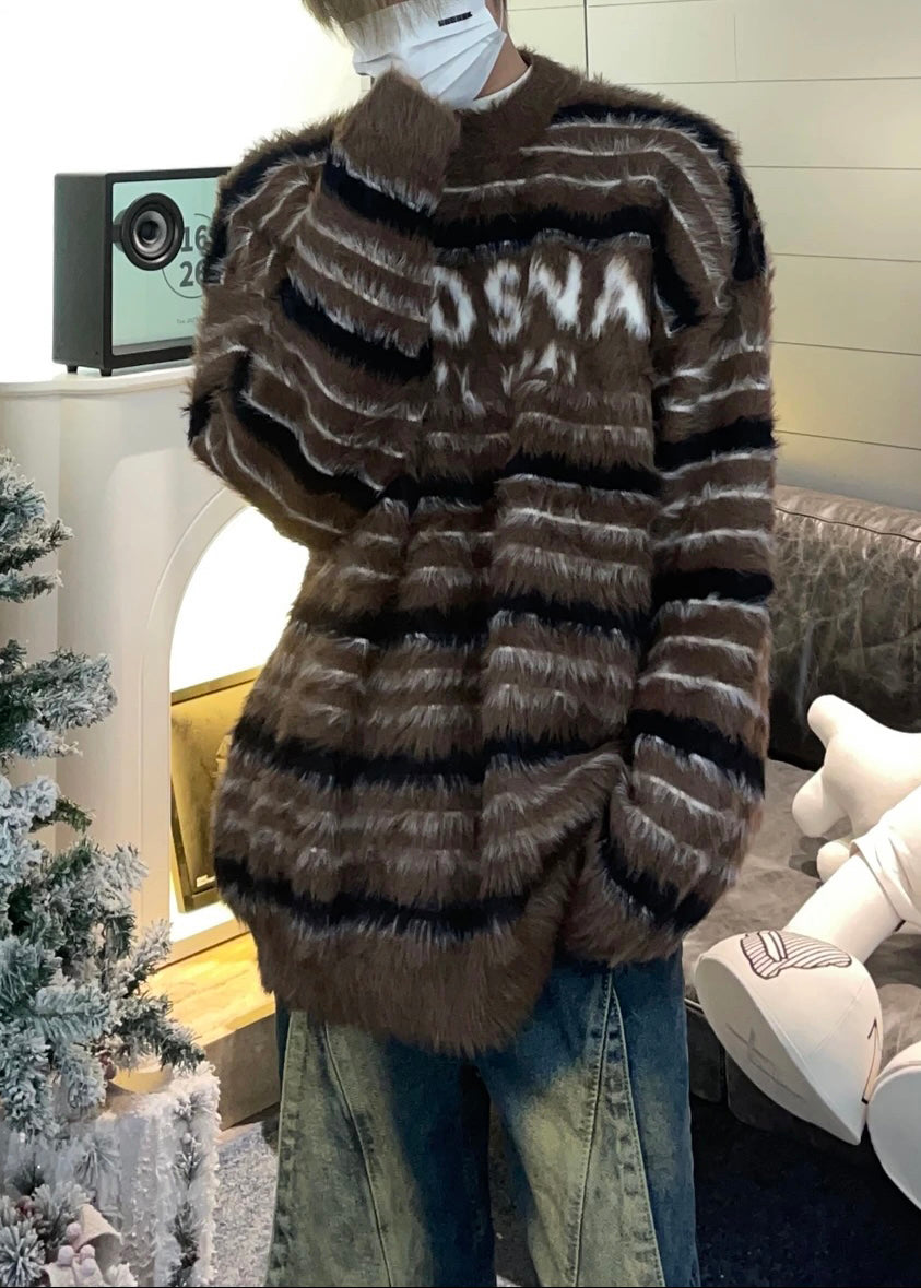 Cozy Red Striped Thick Mink Hair Knitted Men Sweaters Fall QH038 MENSW241019