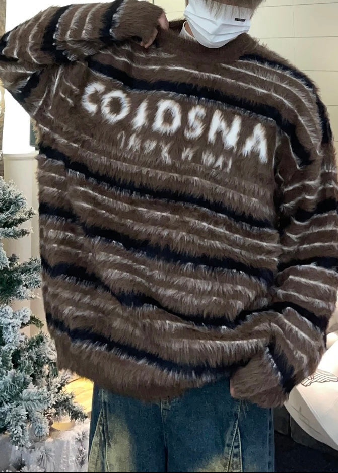 Cozy Red Striped Thick Mink Hair Knitted Men Sweaters Fall QH038 MENSW241019