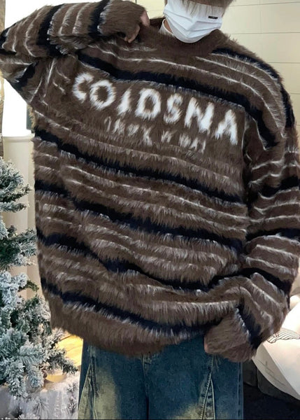 Cozy Red Striped Thick Mink Hair Knitted Men Sweaters Fall QH038 MENSW241019