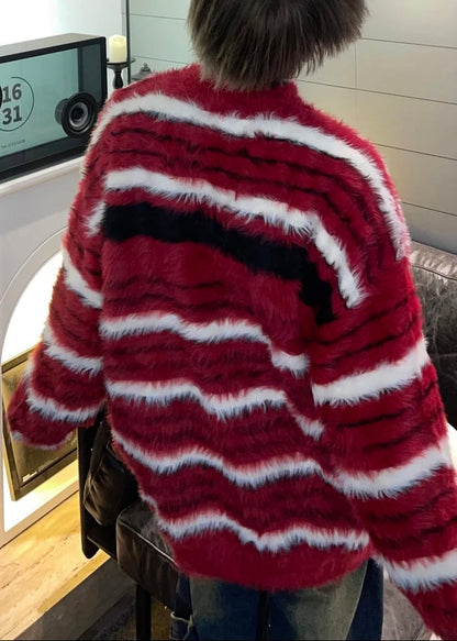 Cozy Red Striped Thick Mink Hair Knitted Men Sweaters Fall QH038 MENSW241019