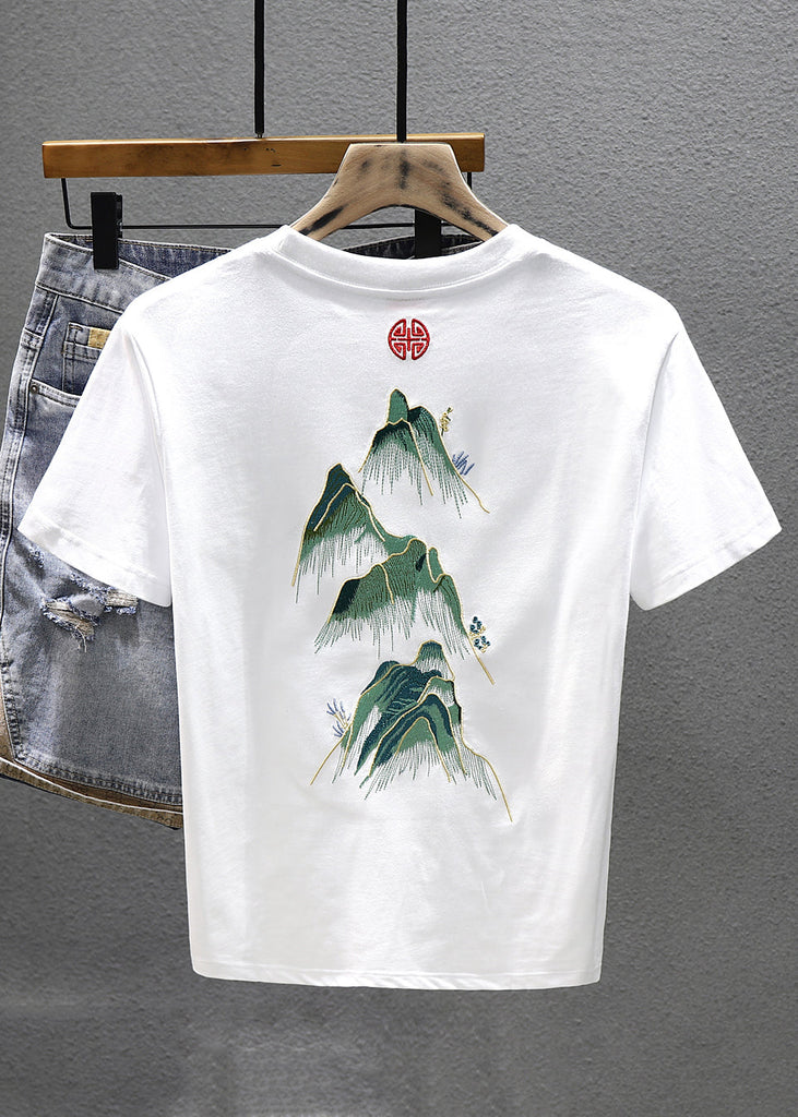 Cozy White O Neck Print Cotton Men T Shirt Short Sleeve LK070 Men-Silk-MENT240630