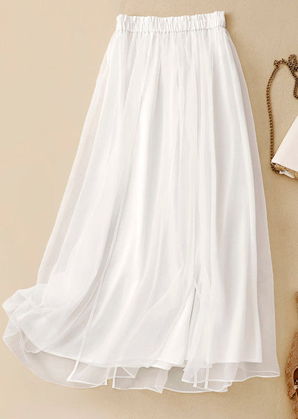 Cute Apricot Elastic Waist Wrinkled Patchwork Tulle Skirts Summer AM1048 Genistyle Shop