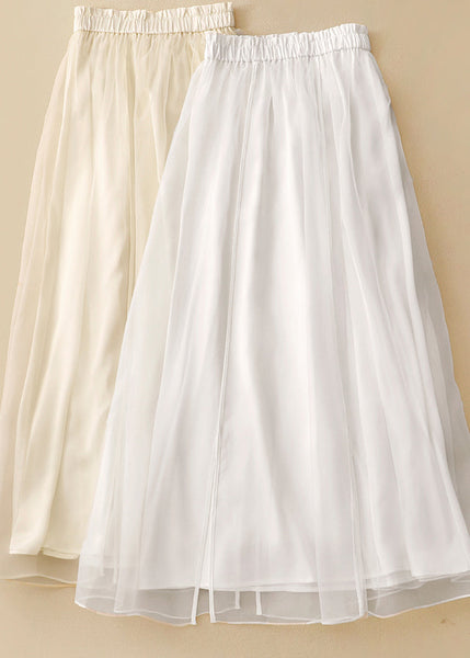 Cute Apricot Elastic Waist Wrinkled Patchwork Tulle Skirts Summer AM1048 Genistyle Shop