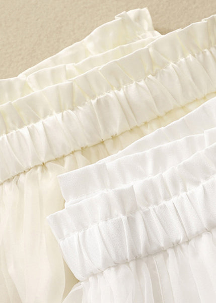 Cute Apricot Elastic Waist Wrinkled Patchwork Tulle Skirts Summer AM1048 Genistyle Shop