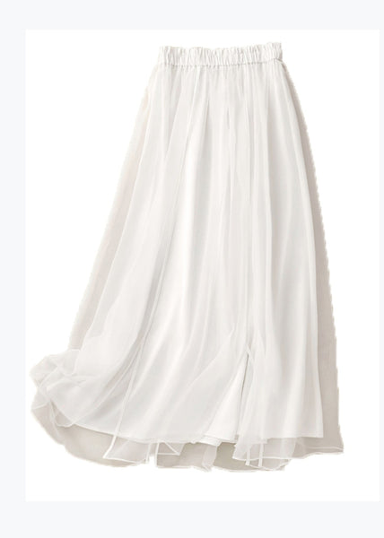 Cute Apricot Elastic Waist Wrinkled Patchwork Tulle Skirts Summer AM1048 Genistyle Shop