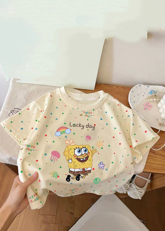 Cute Apricot Print Patchwork Kids Top Summer YU1087 WS-RCTZ-STP240529