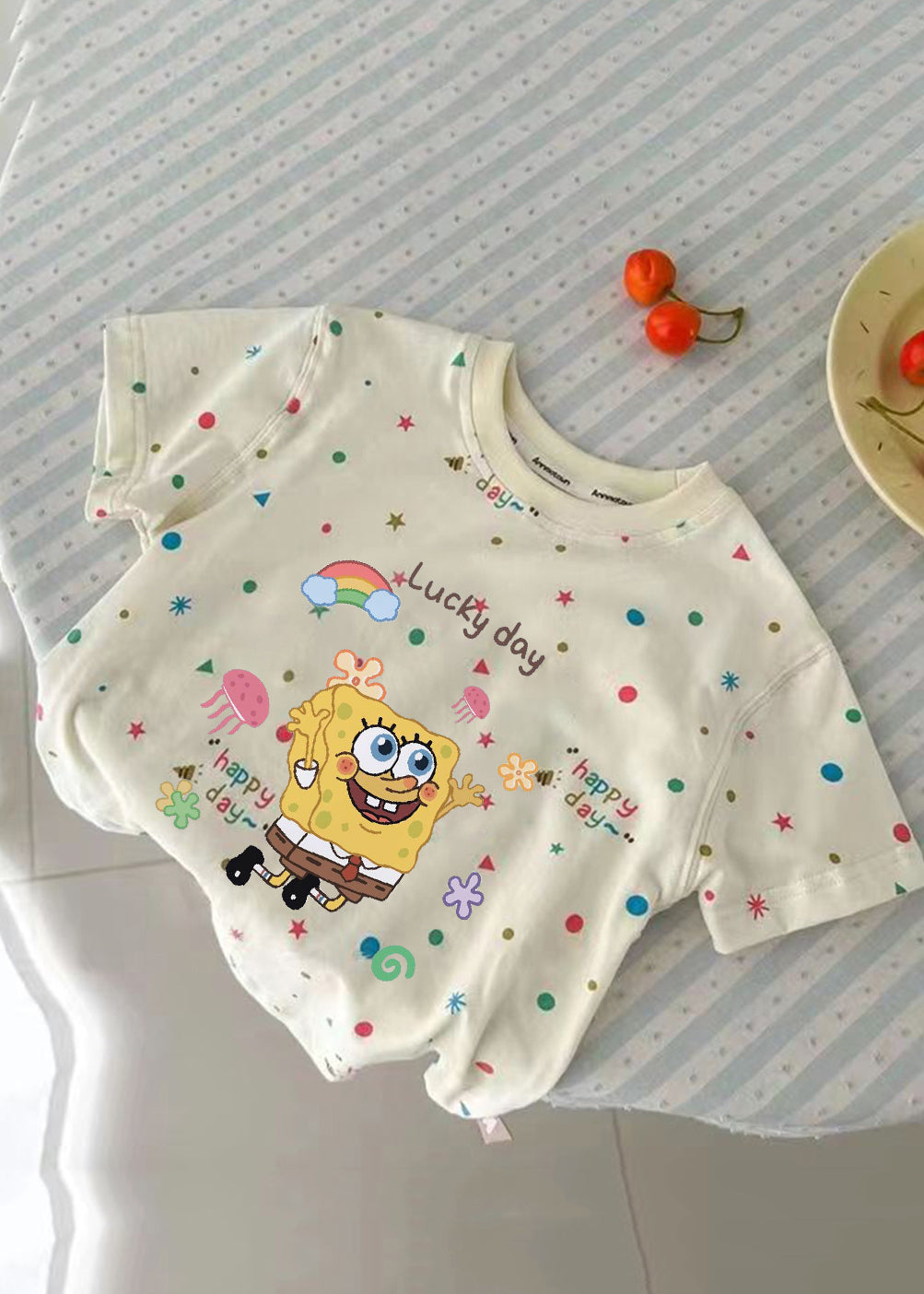 Cute Apricot Print Patchwork Kids Top Summer YU1087 WS-RCTZ-STP240529