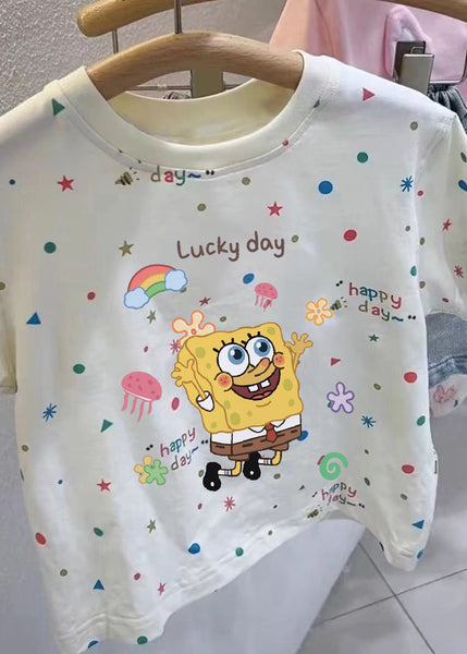 Cute Apricot Print Patchwork Kids Top Summer YU1087 WS-RCTZ-STP240529