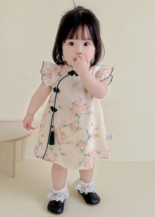 Cute Apricot Print Tassel Girls Mid Dresses Summer MN022 MM-RCTZ-SDGM240701