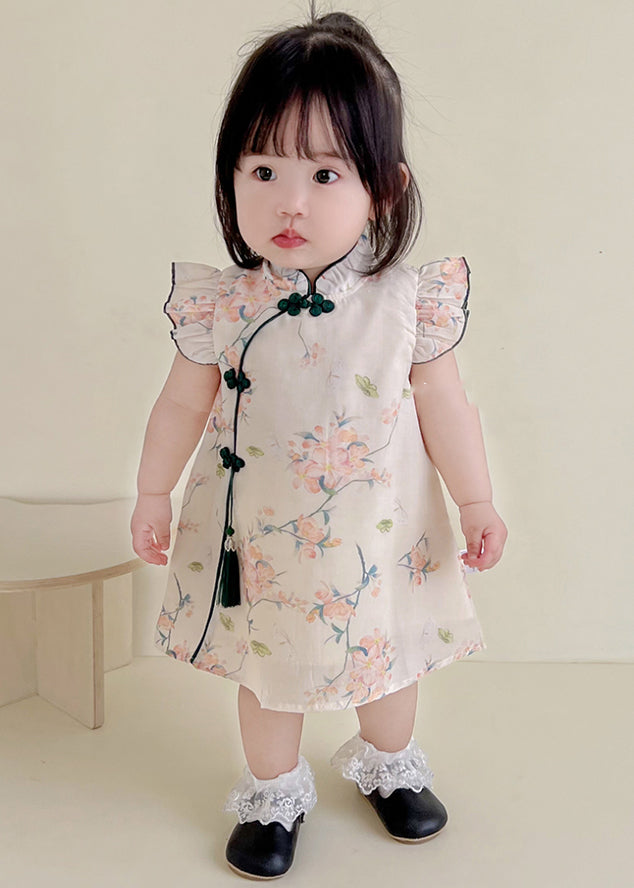 Cute Apricot Print Tassel Girls Mid Dresses Summer MN022 MM-RCTZ-SDGM240701