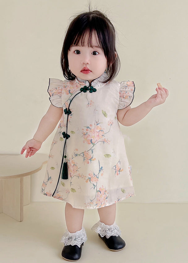 Cute Apricot Print Tassel Girls Mid Dresses Summer MN022 MM-RCTZ-SDGM240701