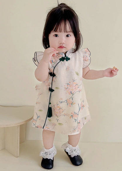 Cute Apricot Print Tassel Girls Mid Dresses Summer MN022 MM-RCTZ-SDGM240701