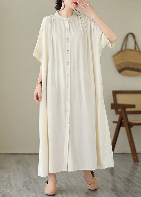 Cute Apricot Tie Waist Long Dress Short Sleeve GH1031 Ada Fashion