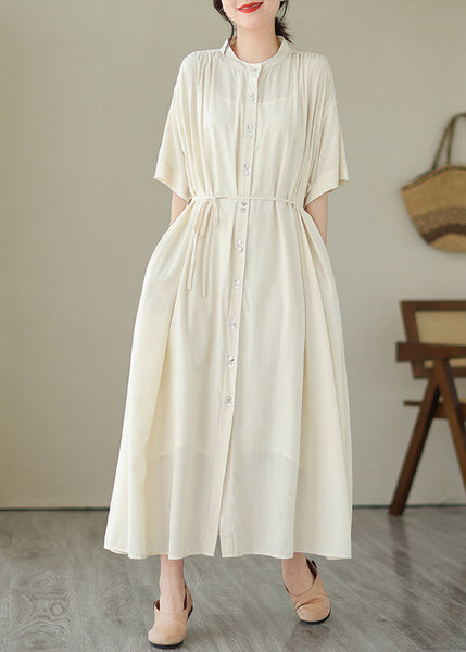 Cute Apricot Tie Waist Long Dress Short Sleeve GH1031 Ada Fashion