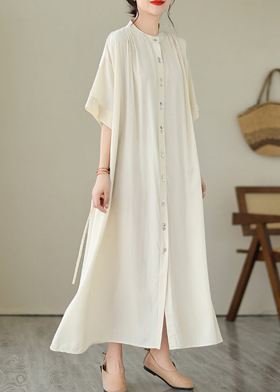 Cute Apricot Tie Waist Long Dress Short Sleeve GH1031 Ada Fashion