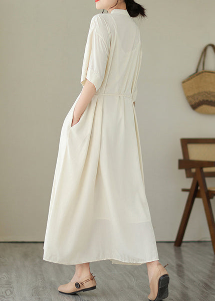 Cute Apricot Tie Waist Long Dress Short Sleeve GH1031 Ada Fashion