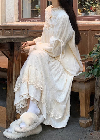 Cute Beige Lace Patchwork Tops And Skirts Cotton Two Pieces Set Spring YZ029 ABC