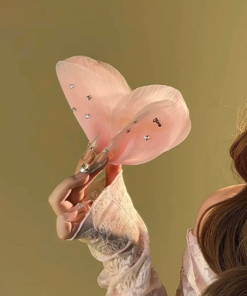 Hairpin Zircon Butterfly Tulle Beige Cute FashionChic