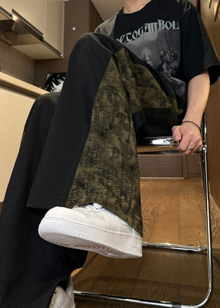 Cute Black Pockets Print Patchwork Cotton Men Pants Summer SA052 Men-casual-MENP240726