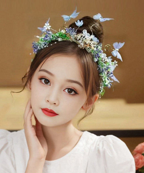 Cute Blue Acrylic Inlaid Zircon Pearl Butterfly Floral Kids Hairpin IU059 TZ-FQ-HAI240802