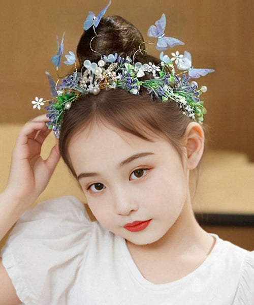 Cute Blue Acrylic Inlaid Zircon Pearl Butterfly Floral Kids Hairpin IU059 TZ-FQ-HAI240802