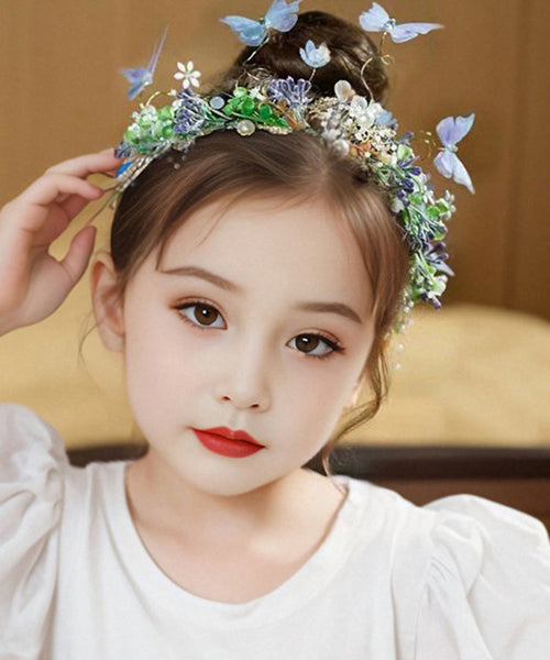 Cute Blue Acrylic Inlaid Zircon Pearl Butterfly Floral Kids Hairpin IU059 TZ-FQ-HAI240802
