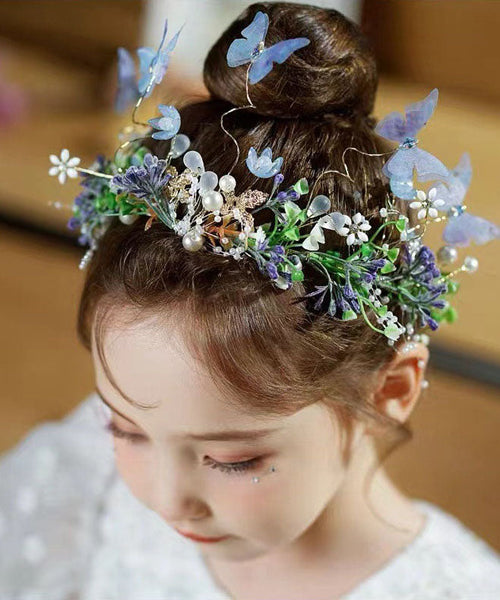 Cute Blue Acrylic Inlaid Zircon Pearl Butterfly Floral Kids Hairpin IU059 TZ-FQ-HAI240802