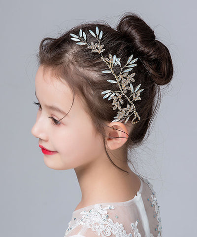 Cute Blue Alloy Inlaid Zircon Crystal Leaf Girl Hairpin IU043 TZ-FQ-HAI240802