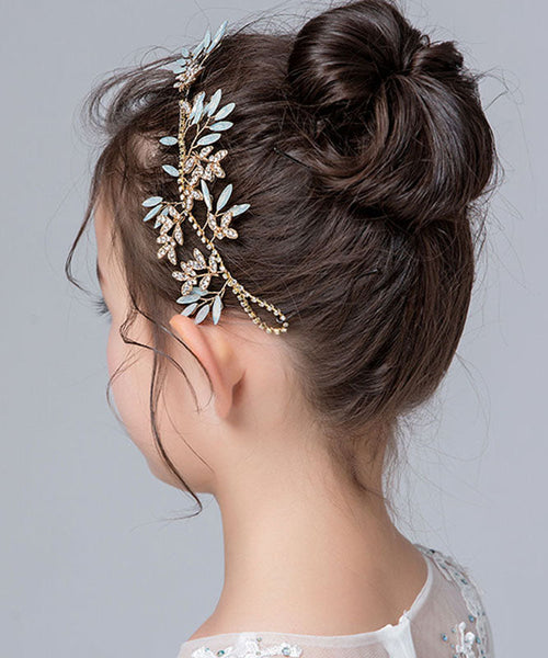 Cute Blue Alloy Inlaid Zircon Crystal Leaf Girl Hairpin IU043 TZ-FQ-HAI240802