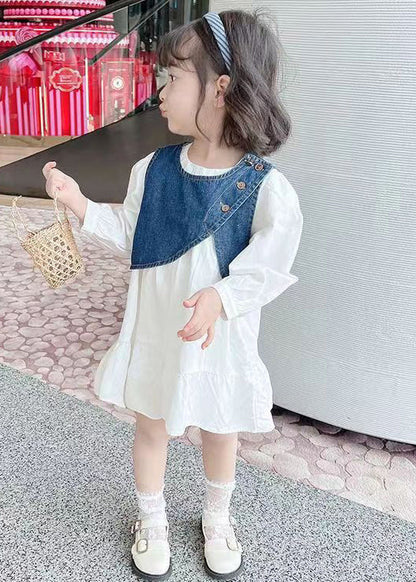 Cute Blue O-Neck Button Cotton Girls Two Pieces Set Long Sleeve XZ080 FALL-MM-RCTZ-TPGIEC240618