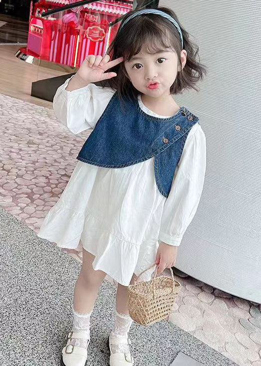 Cute Blue O-Neck Button Cotton Girls Two Pieces Set Long Sleeve XZ080 FALL-MM-RCTZ-TPGIEC240618