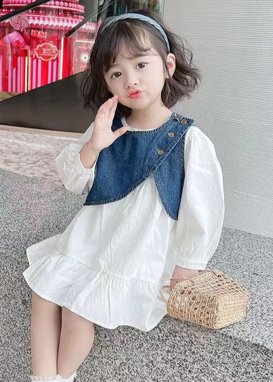 Cute Blue O-Neck Button Cotton Girls Two Pieces Set Long Sleeve XZ080 FALL-MM-RCTZ-TPGIEC240618