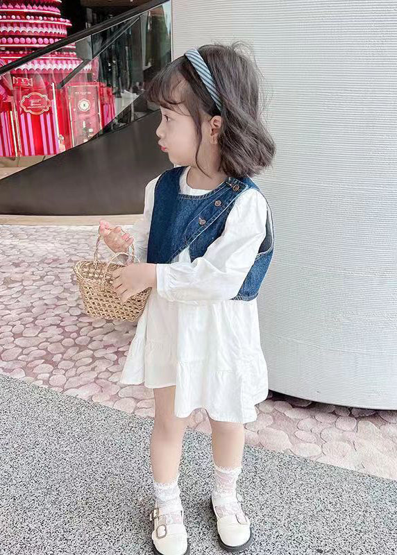 Cute Blue O-Neck Button Cotton Girls Two Pieces Set Long Sleeve XZ080 FALL-MM-RCTZ-TPGIEC240618