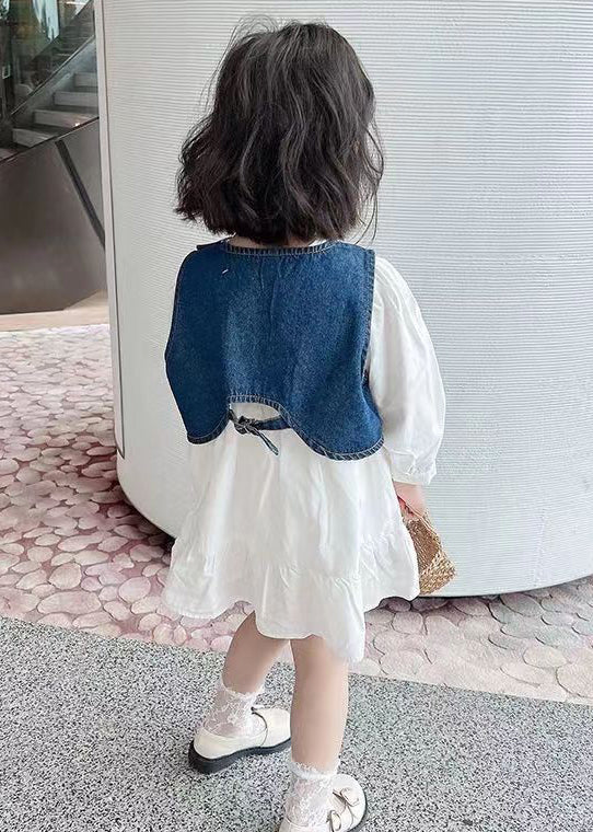 Cute Blue O-Neck Button Cotton Girls Two Pieces Set Long Sleeve XZ080 FALL-MM-RCTZ-TPGIEC240618