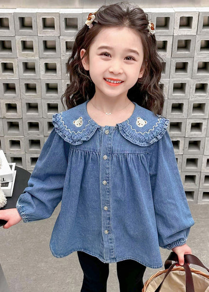 Cute Blue Peter Pan Button Collar Girls Shirt Long Sleeve YU1047 WS-RCTZ-LTP240529